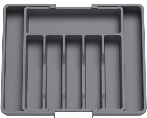 Lifewit Besteckkasten für Schubladen 40 50, Kunststoff Besteckeinsatz (Tiefe 38 cm), erweiterbare Besteckschublade Einsatz, Schubladen Organizer Küche für Besteck/Cutlery/Geschirr/Löffel, Dunkelgrau