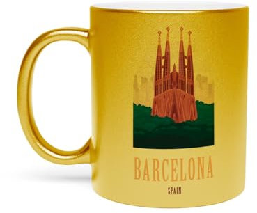 Tazza dorata in ceramica cromata - Barcellona Spagna Illustrazione Sagrada Familia Travel Vacances - 325 ml