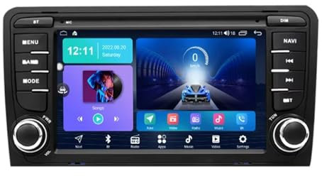 Android 13 2 DIN Radio para Audi A3 8P S3 2003-2012 Coche Radio estéreo de 7 Pulgadas Navegación GPS con Pantalla de Reproductor de Coche, Controles de Volante, cámara de Marcha atrás(4 Core 2+32G)