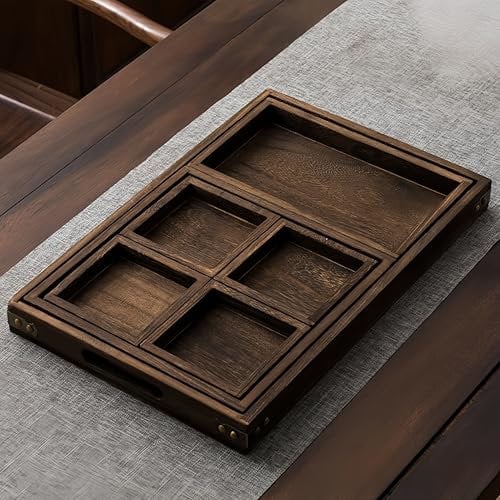 wooden trays with handles、7 wooden tray sets, square anti slip wooden trays, party trays, multi-purpose trays, suitable for wooden trays in various places, can hold food, tea, coffee, beverages, etc