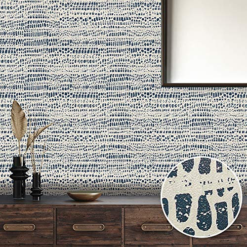 Wallpaper Navy Blue Print Self Adhesive Wallpaper Non Woven Sticky Wallpaper Art Deco Wallpaper Peel and Stick Wallpaper Kitchen Bathroom Wallpaper Wall Paper Bedroom 38.6x250.6cm/1 roll
