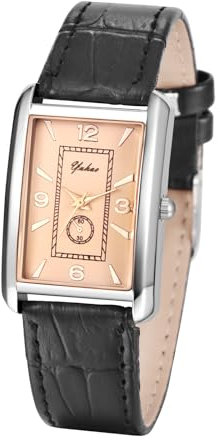 JewelryWe Damenuhr Leder Rechteckig Uhren: Klassische Analog Quarz Armbanduhr Damen Schwarz PU Lederarmband Geschäft Lässige Uhr mit Eckigem Gehäuse