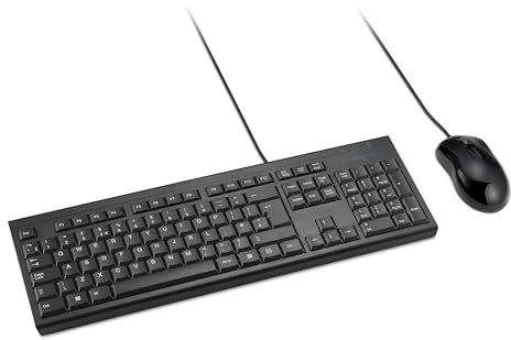 Kensington K75452ES - Set de Teclado y Ratón Ambidiestro con Cable KM100 EQ para PC de Sobremesa y Portátil, Diseño a Prueba de Salpicaduras, Compatible con Windows y Mac, QWERTY ISO, Negro
