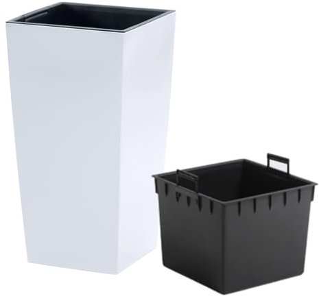 B2C Tall Planter Plant Pot Flower with Insert Indoor Outdoor Garden Patio Home Large Plastic With insert (White, H75cm W40cm)