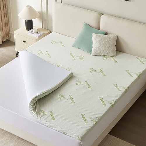 CASABEL Surmatelas 90 x 190 cm Mousse à Memoire de Forme 5 cm + Housse en Bambou - sur-Matelas Simple - Zones Ergonomiques de Soutien - pour Matelas, Clic Clac, BZ - Entreprise Française