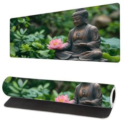 Grand Tapis de Souris XXL 1200x600x3mm, Tapis de Souris Gamer Lotus avec Surface en Antidérapant Résistant à l'eau Tapis de Bureau Mouse Pad Zen, sous Main Souris à Bords Cousus pour Bureau S-2
