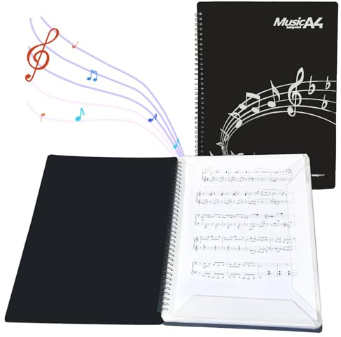YFLeomry Notenmappe A4 20 Seiten/40 Taschen Notenmappe für Notenblätter A4 | Notenhefter Wasserdicht Kunststoff, Chormappe Schwarz für Sänger, Notenblätter Klavier Gitarre Violine File Papier Fotos