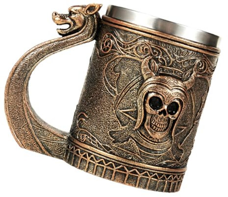 CLISPEED Chope À Bière Nordique En Acier Inoxydable Avec Squelette Viking Chope Effrayante Chope À Bière En Corne Chope En Corne De Viking Chope À Café Au Lait Chope À Café À Double