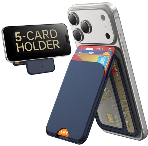 TWZKG for MagSafe Wallet, 5 Card Holder with Stand, Magnetic Phone Wallet Stand for iPhone 17/16/15/14/13/12 Pro Max Air Plus Series, RFID Blocking Vegan Leather, Navy Blue, #1 Magsafe Wallet