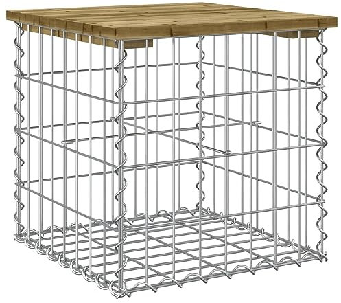 Eleganz Banc de jardin en gabion 43 x 44 x 42 cm – Bois de pin imprégné, durable et résistant aux intempéries – Parfait pour le jardin, la terrasse et le balcon