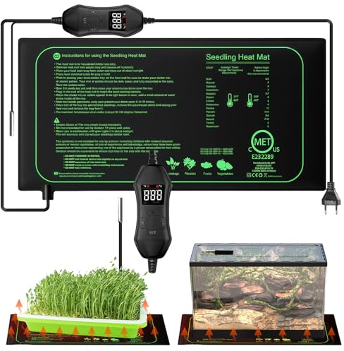 GOEDCH Tappetino riscaldante per piante: tappetino riscaldante per piantine, tappetino riscaldante per piantine, 10 x 20,75 con regolatore termostatico per piante e piantine germinazione, cuscino