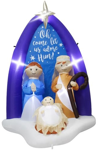 Ycolnaefllr 180 cm Weihnachtsdekoration aufblasbare Krippe, heilige Familienszene, Weihnachtsdekoration im Freien mit eingebauten LED-Leuchten