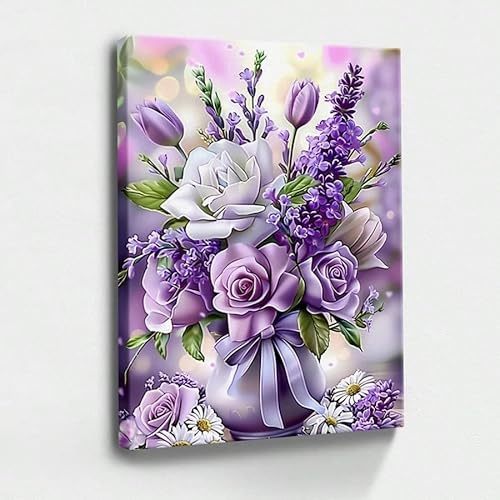 AIHNBF Elegante Lila Blumen Leinwandbild für Wohnzimmer Schlafzimmer Deko - Traumhaftes Blumenstrauß Kunstdruck Hochformat, 40 x 60 cm