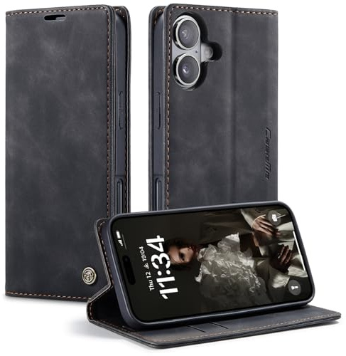 GerlWorld Hülle für iPhone 17, Leder Klapphülle Wallet, Schwarz | PU-Leder Wallet Case mit Kartenfächern, Standfunktion und stoßfester TPU-Schale – für Alltag, Arbeit und Reisen.