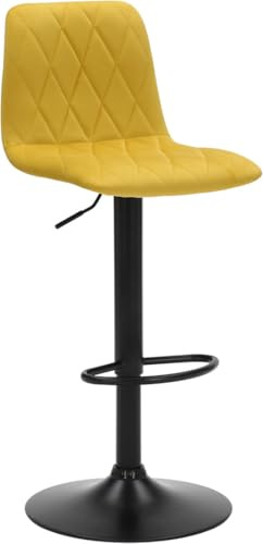 Lamboro Verona Velvet Kitchen Bar Stools, Matt Black Stem & Base, Height Adjustable Gas Lift With Backrest, Breakfast Bar Stool - Yellow
