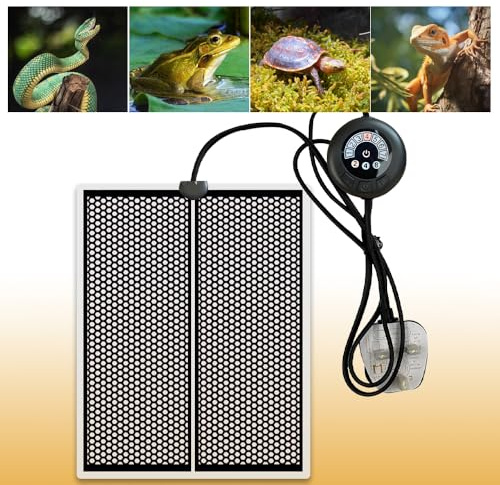Jonuin Reptile Heat Mat, Reptile Heat Pad with 7 Button Temperature Adjustment, 3 Timer Settings, Terrarium Heat Mats for Reptiles Tortoise Snakes Lizard Gecko Hermit Crab Turtle (7W,11x5.9 inches)