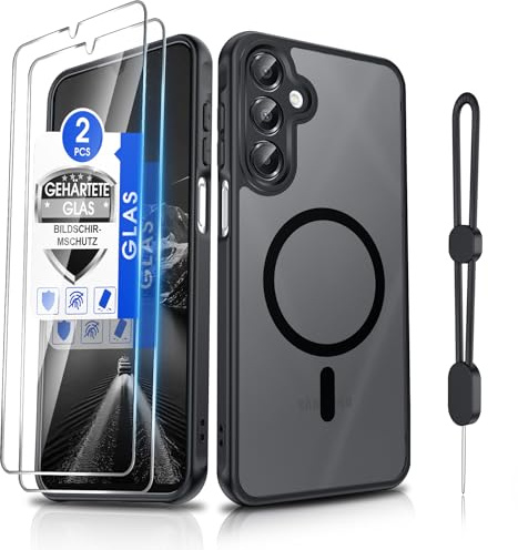 Dizn Magnetisch Hülle für Samsung Galaxy A16 4G/A16 5G: für MagSafe, Kameraschutz, 2*Panzerglas Folie,mit Band, Matt Transparente HandyHülle, Militärstandard Schutz,Magnet Phone Case A 16 LTE,Schwarz