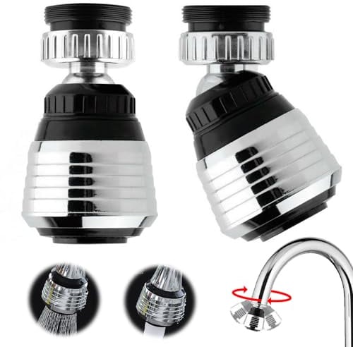 Menibeuty 2 Stück Wasserhahn Aufsatz Küche, 360° Schwenkbar Strahlregler mit 2 Modi, Anti-Spritz Luftsprudler inkl. Adapter für Bad & Spüle, Wassersparer Küchenarmatur Düse, Silber