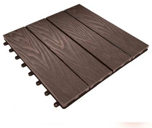 Floordirekt WPC Fliesen 30x30 cm, 1 Stück Terrassenfliesen, Klickfliesen, Balkonfliesen in Holzoptik - Bodenbelag für Balkon & Terrasse - wetterfest mit Drainagefunktion | Noble | Braun
