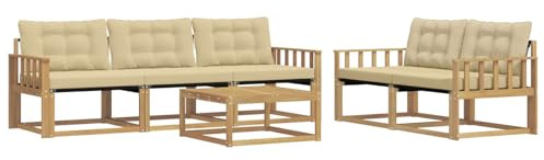vidaXL Outdoor-Sofagarnitur 6 pcs Weiß und Beige 79 x 79 x 37 cm, Garten-Sofa, modernes Ecksofa, Robustes Loungemöbel, stilvolle Terrasse, Bequeme Sitzgruppe