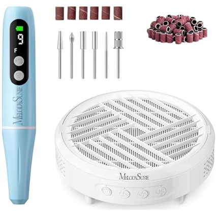 MelodySusie PC90G Nail Drill 20000RPM E File Blue and MelodySusie Compact Hpro Nail Dust Collector for Beginners