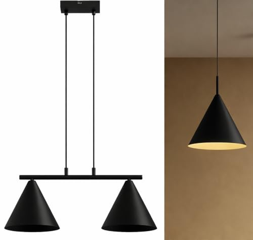 KAR LIGHTING Pendellampe 2-flammig Schwarz – Moderne Hängelampe E27 für Wohnzimmer, Esszimmer, Küche oder Flur – höhenverstellbar & LED geeignet (ohne Leuchtmittel)
