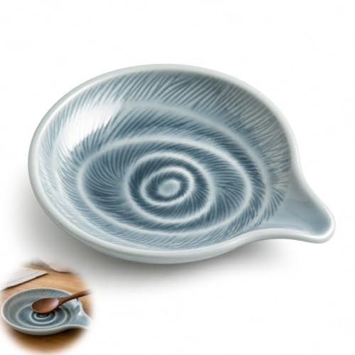Ceramic Spoon Rest, Spoon Rest Kitchen, Spoon Rest, Kiln-Altered Retro Grey-Blue Spatula Holder and Spoon Holder for Kitchen Counter, Multi-Purpose Dessert Plate and Serving Dish for Home Chefs