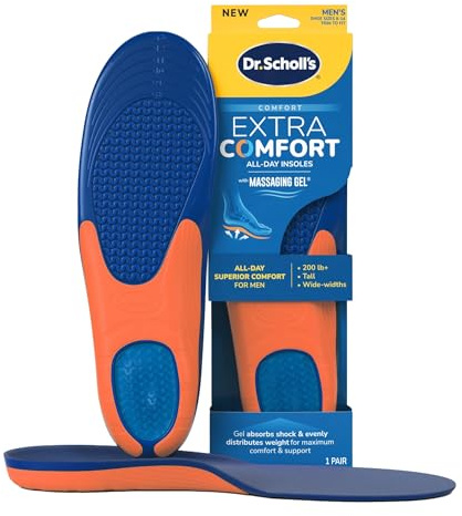 Dr. Scholl’s Extra Comfort Support Insoles Men, Size 8-14, 1 Pair: All-Day Comfort Shoe Inserts with Massaging Gel for Big & Tall Men, 200lbs+, Wide Feet - Arch Support Inserts for Men, Trim to Fit