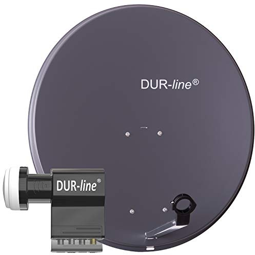 DUR-line MDA 80 Anthrazit - Digiatale 7 Teilnehmer Satellitenschüssel Komplett-Anlage mit UK 104 - Unicable LNB [Camping, Astra 19,2°, DVB-S/S2, Full HD, 4K, 3D]