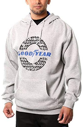 Goodyear Workwear Mens Hooded Pullover Thermal Graphic Print Work Hoodie with Kangaroo Pockets, Grey Marl, L