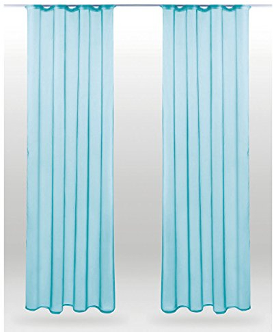 Bestlivings Dekoschal Noella mit Universalband, transparente Gardine Voile b 140x l 145 cm 2er Pack,in vielen Farben erhältlich (türkis - Aqua/ohne Raffhalter)