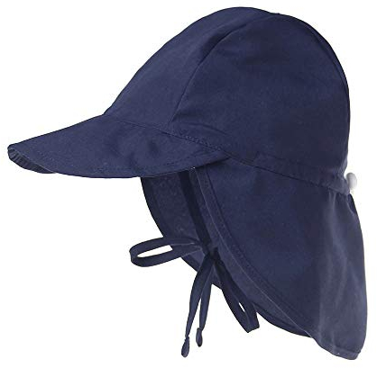 LACOFIA Baby Sonnenhut mit Bindebändern und Nackenschutz Kinder Strand Mützen Kleinkind Sommer Visier Cap Marineblau 6-18 Monate