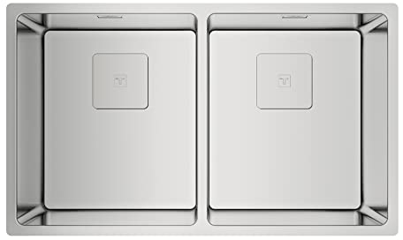 Teka FlexLinea RS15 2C 740 - Fregadero de 80 cm, 2 Cubetas, Triple Posibilidad de Instalación, Desagüe Cuadrado, SilentSmart, Tapa Decorativa, Color Acero Inoxidable
