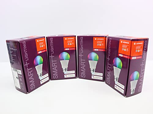 LEDVANCE Smart+ LED, ZigBee Lampe mit B22d Sockel,warmweiß bis tageslicht,Farbwechsel RGB,dimmbar, Direkt kompatibel mit Echo Plus und Echo Show (2. Gen.), Kompatibel mit Philips Hue Bridge, 4er Pack