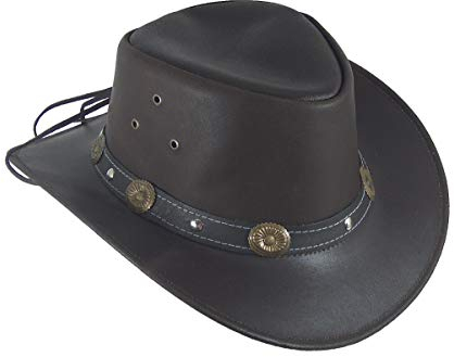 Lederhut Westernhut Cowboyhut mit Kinnband Concha schwarz, braun (M, Braun)