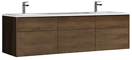 StoneArt Badmöbel Set mit Mineralguss Waschbecken und Unterschrank Waschtisch als Einzel- oder Doppelwaschbecken mit Unterschrank ohne Armaturen Venice VE-1800-I Eiche dunkel 180cm