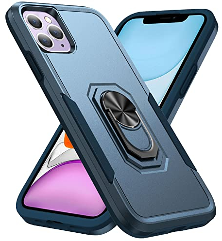 MilanNice Phone Case for iPhone 11 Pro Max,Shockproof Cover with Ring Holder Upgrade Durable Soft TPU Protective 360 Degrees Rotation Ring Grip,Blue
