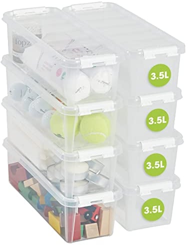SmartStore 8x Aufbewahrungsbox mit Deckel Classic 3,5L (38x14x11cm) | Stapelbare Box mit Deckel | Lebensmittelechte Kunststoffbox | Plastikbox mit Deckel & verstärkten Ecken | 10 Jahre Garantie