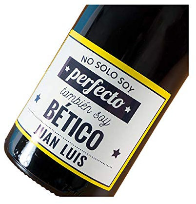 Botella de vino para futboleros ‘No solo soy perfecto’ personalizada con equipo de fútbol y nombre