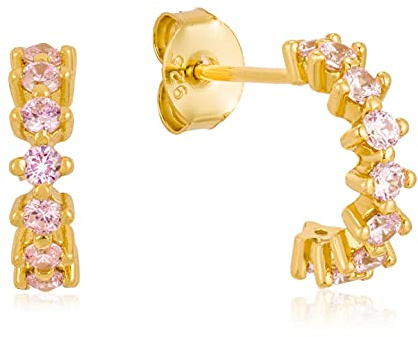 Brandlinger ® Damen Ohrringe Silber 925. Kleine funkelnde Creolen mit Zirkoniasteinen bunt. Schmuck Damen vergoldet mit 18 Karat (Silber und Gold) für Frauen und Mädchen. Ø Huggies vergoldet: 12mm.