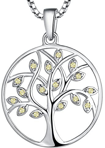 YL Collier arbre de vie 925 argent coupé novembre os jaune zircone cubique arbre généalogique pendentif collier pour femmes