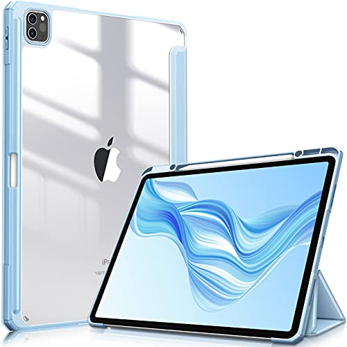 FINTIE Hybrid Hülle für iPad Pro 12.9 2022 (6. Generation)/ iPad Pro 12.9 2021/2020/2018 mit Stifthalter - Stoßfeste Schutzhülle mit transparenter Hartschale auf der Rückseite, Himmelblau
