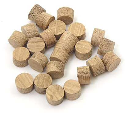 Oakcrafts - Eiche Natur 10 mm Flachkopfstopfen, 25 Stück, Massive europäische Eiche