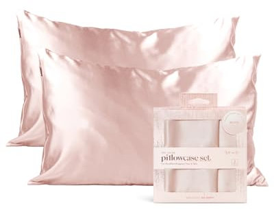 Kitsch Kissenbezug aus 100% Satin mit Reißverschluss, weicher als Seidenkissenbezug für Haar und Haut, kühlender Kissenbezug, Satin-Kissenbezug (Standard/Queen (2er-Pack), Blush)