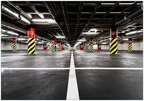 Wallario Vliestapete Fototapete Perspektive von unten leeres Parkhaus im Untergrund - Wandtapete Größe: 200 x 140 cm