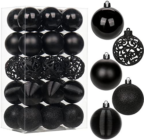 Bolas de Navidad de 6 cm, 30 unidades, irrompibles, bolas de Navidad, bolas de plástico, bolas colgantes para árbol de Navidad, color negro para árbol de Navidad