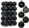 30 pcs Christmas Baubles Xmas Ball Ornaments with Strings, 60mm/2.4 Black Shatterproof Plastic Hanging Decorations, Christmas Tree Pendants for Home Party Wedding Holiday