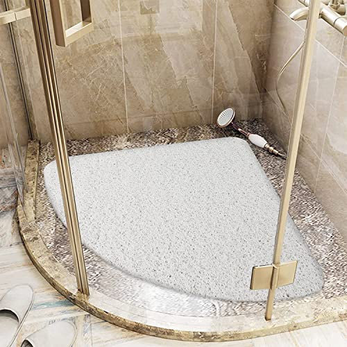 Lurowo Corner Shower Mat, Non Slip Loofah Shower Mat Anti Mould, Quadrant Bath Mat with Drain, Safety Mat for Shower 53 * 53cm (White)
