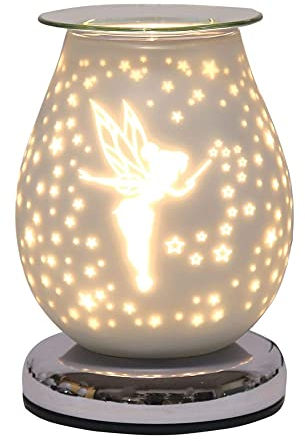 Electric Wax Melt Burner Touch Technology - Electric Oil Burner, Wax Melts Burner for Home Office Bedroom Living Room - Oval 16cm (White Satin Fairy)