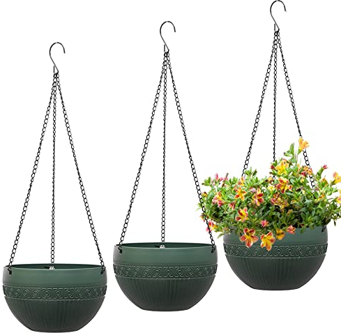 MissFox Blumentopf Hängend 3er Set - Selbstbewässernde Blumenampel mit rostfreien Ketten - Kunststoff Hängeblumentöpfe mit Ablaufloch - Ideal für Innen, Draußen, Decken, Balkone - Wanddekoration